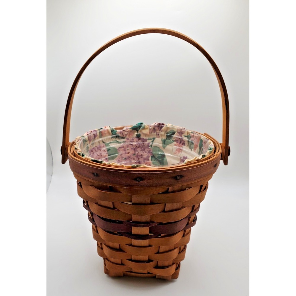 Longaberger 1994 Lilac Handled Basket w/Fabric Liner & Protector 6.5"× 6.5"×6.5"